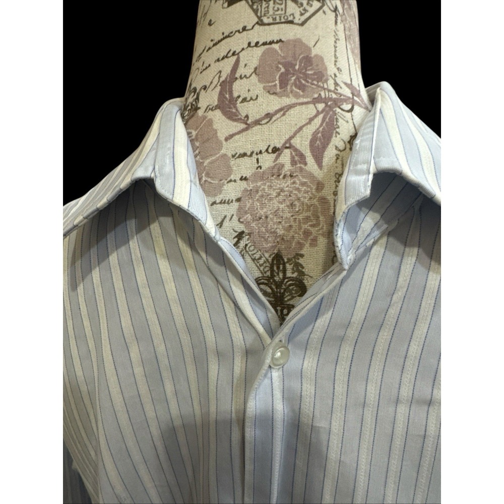Men's Hugo Boss Blue Stripe Button Down Shirt 100% Cotton Size 16 34/35 2 Ply - Picture 4 of 11
